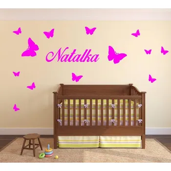 Samolepící dekorace Samolepky na zeď se jménem dítěte a motýlky