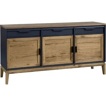 Komoda 3-dveřová komoda se zásuvkami do obývacího pokoje Granada - Meble Krysiak Olej Vosk Dubové Prvky / Antracit (Lak) 160x82 cm