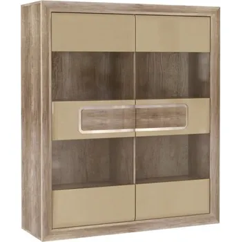 Knihovna Vitrína Tiziano - Forte P82 Dub Antický / Béžová s Vysokým Leskem 134x155 cm