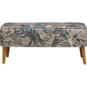 Taburet Lavice Monstera Blue 120 - Happy Barok Monstera modrá/ořech 120x43 cm