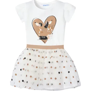 Kojenecký overall MAYORAL dívčí set sukně a triko KR pejsci bílá, béžová vel. 110 cm