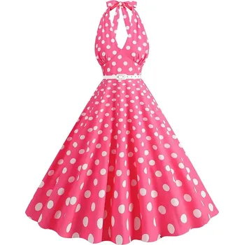 Dámské šaty Puntíkaté šaty pinup s páskem Velikost: M, Barva (Varianta): Pink dot