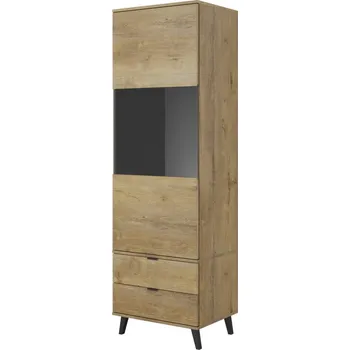 Knihovna Prosklená vitrína se zásuvkami do obývacího pokoje Nest - Halmar Dub Lefkas / Černý Mat 60x192 cm