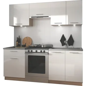 Kuchyňská linka Praktická kuchyňská linka 200 Marija - Halmar Bílý Lesk / Dub Sonoma / Bílá 200x cm