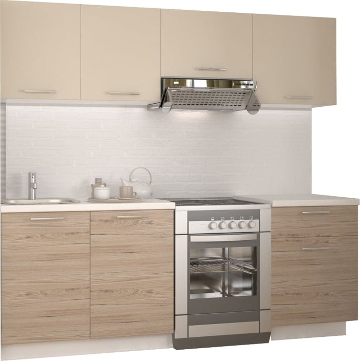 Praktická kuchyňská linka 220 Katia - Halmar Světle Béžová / Dub San Marino / Bílá 220x cm