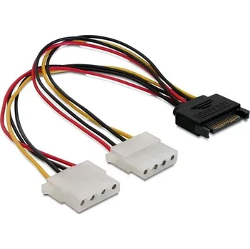 Kabel do PC Delock Power Adapter SATA 15-pin samec na 2x Molex 4-pin samice, 20cm 65159