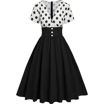 Dámské šaty Retro šaty s puntíkatým topem Barva: Černá, Velikost: 2XL