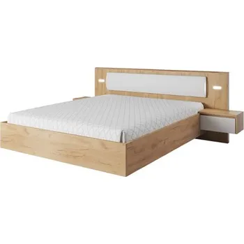 Postel Postel s nočními stolky Xelo - Meble Laski Dub Craft Zlatý / Bílá Matná 256x92.3 cm