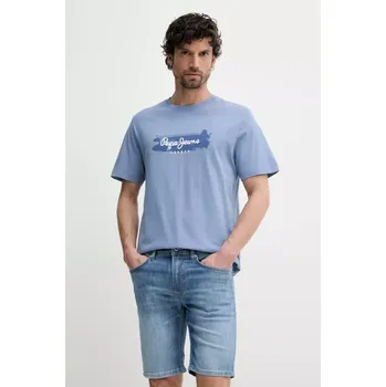 Pánské tričko Bavlněné tričko Pepe Jeans PICTHON modrá barva, s potiskem, PM509782 05X, vel. XL