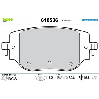 Brzdová destička Sada brzdových destiček, kotoučová brzda VALEO 610536