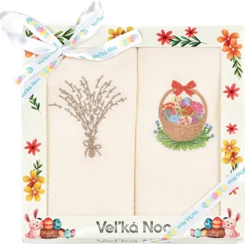 Utěrka Utěrky KIARA VELIKONOCE 08 vaflové vyšívané, dárkové balení, kočičky vrby, kraslice na smetanové, 2 kusy 50x70cm