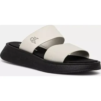 Dámské pantofle Pantofle Calvin Klein Jeans SANDAL SLIDE DOUBLE STRAP dámské, béžová barva, na platformě, YW0YW01694 01X, EUR 41