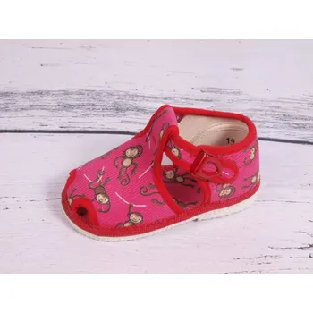 Dívčí bačkory Bačkůrky papučky HP Čechtín 505 růžové s opičkami velikost: 20,5
