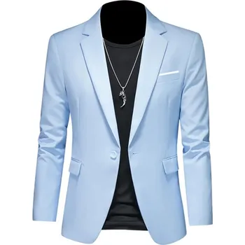 Pánské kvalitní sako na společnost i casual Velikost: M, Barva (Varianta): 1 knoflík Sky