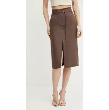 Dámská sukně Sukně s příměsí lnu Patrizia Pepe hnědá barva, midi, 2G1007 A052 2G1007.A052 98X, vel. 36