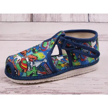 Chlapecké bačkory Bačkůrky papučky HP Čechtín 505 modré s barevným fotbalovým motivem velikost: 25