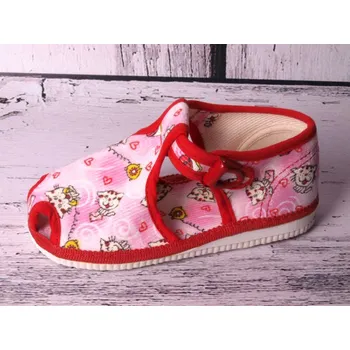 Dívčí bačkory Bačkůrky papučky HP Čechtín 505 růžové s kočičkami velikost: 20,5