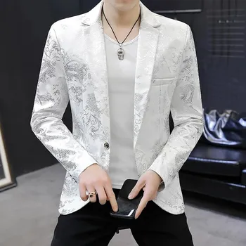 Pánské sako Vyšívané pánské sako s květinami na ples Velikost: M, Barva (Varianta): Bílá