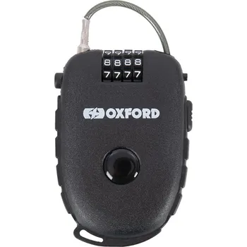 Zámek na kolo Svinovací lankový zámek na helmu a oblečení Oxford RETRA CABLE COMBINATION LOCK, (délka 0,75 m, tl. 2,4 mm, černý)
