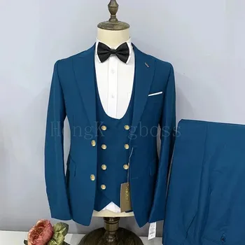 Trojdílný pánský oblek s dvouřadou vestou Velikost: M, Barva (Varianta): Hu Lan