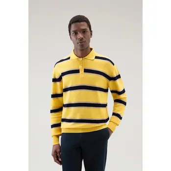 Pánský svetr SVETR WOOLRICH STRIPED KNITTED POLO SWEATER LIGHT GOLDEN GLOW STRIPE