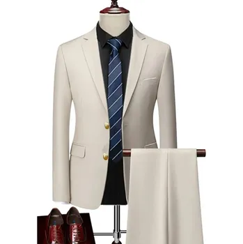 Pánský oblek Formální pánský oblek MC124 Velikost: 3XL, Barva (Varianta): Sada 2 ks Béžová