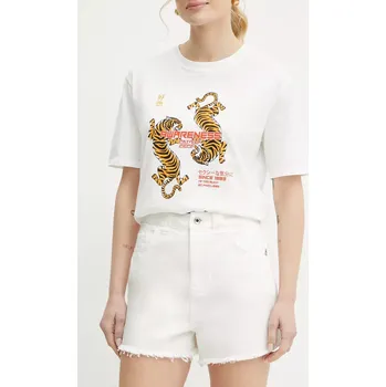 Dámské kraťasy Džínové šortky Patrizia Pepe dámské, béžová barva, hladké, high waist, 2P1692 D107 2P1692.D107 01X, vel. 29