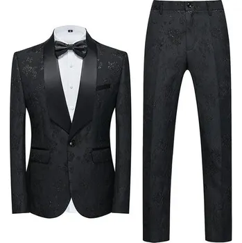 Vyšívaný pánský oblek na ples a svatbu Velikost: L, Barva (Varianta): Sada 2 ks černá
