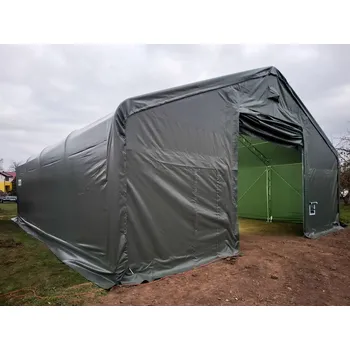 Zahradní stan Plachtová hala | Šířka 10 m | Výška 6,1 m Barva: Tmavě zelená, Délka: 12,2 m