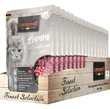 Krmivo pro kočku Leonardo multipack JEHNĚČÍ S BRUSINKAMI - kapsička 16x85 g