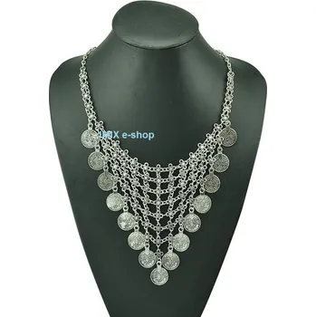 Náhrdelník Kovový mohutný náhrdelník do dekoltu s penízky Stříbrná