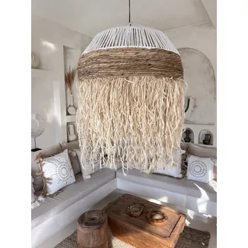 Závěsná lampa BOHO přírodní, ručně pletená z rafie RAMA 80x45