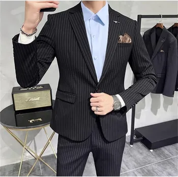 Pruhovaný pánský oblek s vestou Boutique Business Velikost: 2XL, Barva (Varianta): Sada 2 ks černá