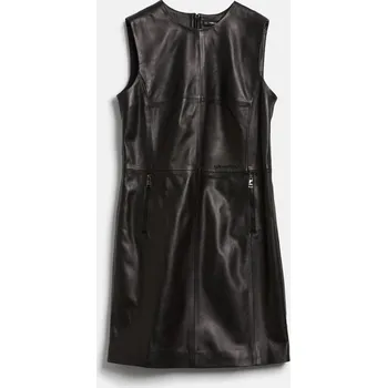 Dámské šaty ŠATY KARL LAGERFELD LEATHER SHIFT DRESS BLACK