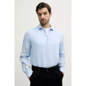 Pánská košile Lněná košile Paul&Shark pánská, modrá barva, regular, s italským límcem, 25413180CF 05X, vel. 44