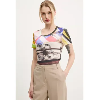 Tričko Desigual COLLAGE béžová barva, 25SWTK14 01X, vel. S