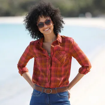 Dámská košile Flanelová košile, potisk kostky karamelová/tomatová 44