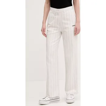Dámské kalhoty Kalhoty adidas Originals PINSTRIPE PANTS dámské, béžová barva, široké, high waist, JJ3483 01X, vel. 34