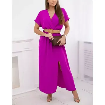 Dámské šaty Dámské šaty dlouhé s ozdobným páskem zdarma 6012F-7 fialová - univerzální - S/M/L (univerzální )