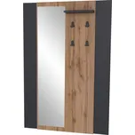 Věšákový panel se zrcadlem AMONI, dub wotan/černá, 96x30,5x140,2 cm
