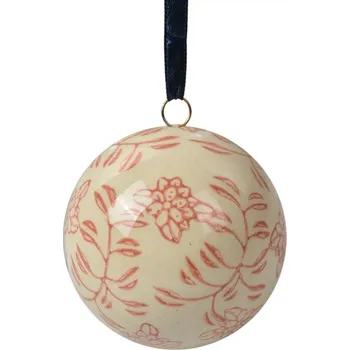 Vánoční ozdoba Béžovo-oranžová závěsná ozdoba keramická koule s květy Kaatje IV S – 6 cm