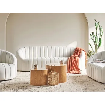 Pohovka Třímístná pohovka krémově bílý samet moderní retro design prošívaný sedák s nízkým opěradlem Beliani