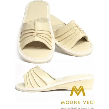 Dámské pantofle Dámské kožené papuče-model 10 krémové, VELIKOST 37