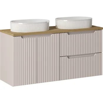 Policová skříň Závěsná skříňka Nova Cashmere Beyond s deskou a umyvadly 120 cm kašmírová/dub evoke