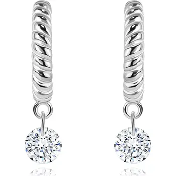 Náušnice Stříbrné náušnice 925 - otevřený kruh s motivem lana, čiré zirkony