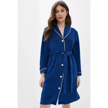 Dámský župan Luisa Moretti Dámský župan na knoflíky NICOLE, Tmavě modrá, 220 g / m², Bavlna 80% / polyester 20%, Krátký - vel. XL