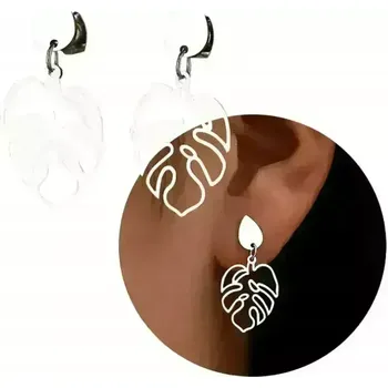 Řetízek Dámské náušnice stříbrné - Lístek (Elegantní dámské stříbrné náušnice - délka 3,2 cm + krabička)