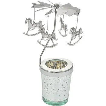 Svícen Stříbrný skleněný svícen / andělské zvonení houpací koníci – 8x17 cm
