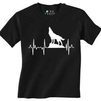 Chlapecké tričko Dětské tričko Kardiogram a Vlk (Od 3 do 13 let) (Velikost: 3-4, Barva: Černá)