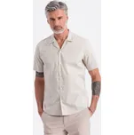 Ombre Clothing Pánská košile s krátkým rukávem Nisedes krémová XL V7 OM-SHSS-0168